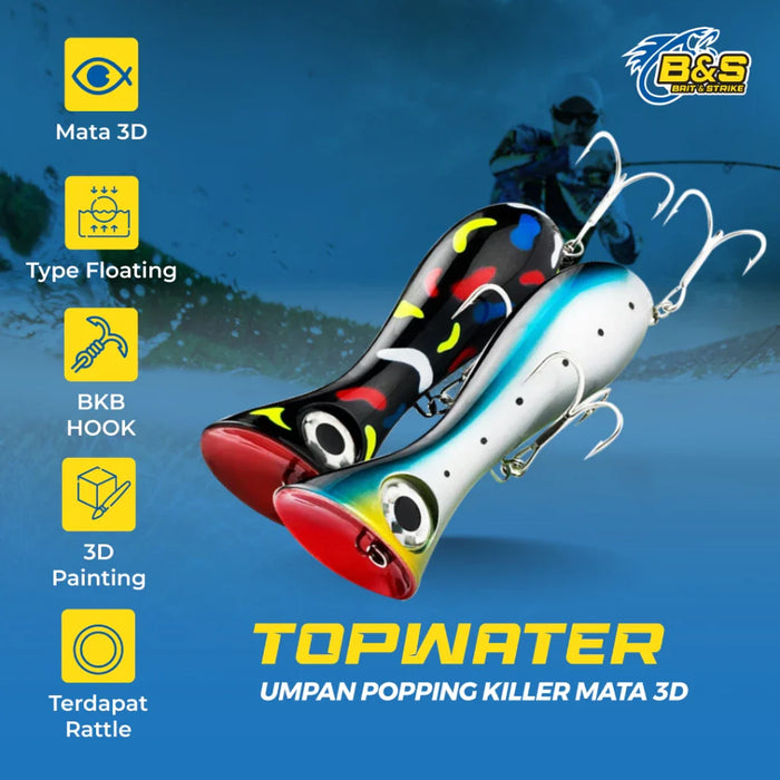 Lure popper 31g 95mm umpan popping killer mata 3D BNS LP221