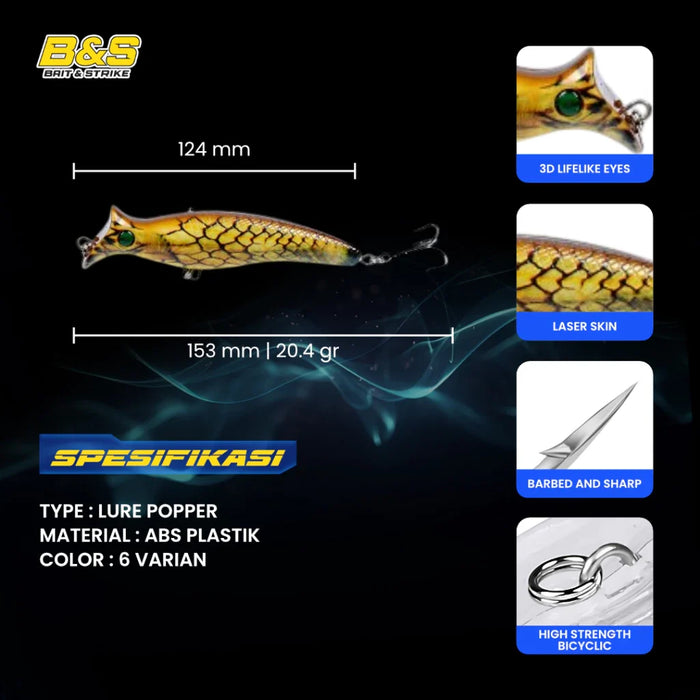 Umpan Pancing Lure Popper 12.4cm / 20.4g luya Umpan Keras LB68 LP093-F