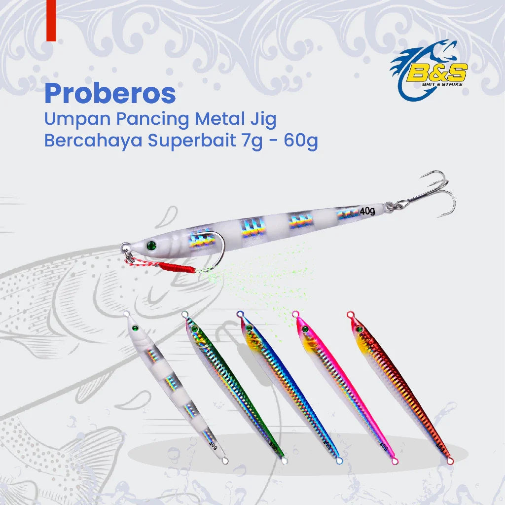 LureKiller Umpan Pancing MetalJig 5 Warna Hook Bercahaya Superbait MJ036