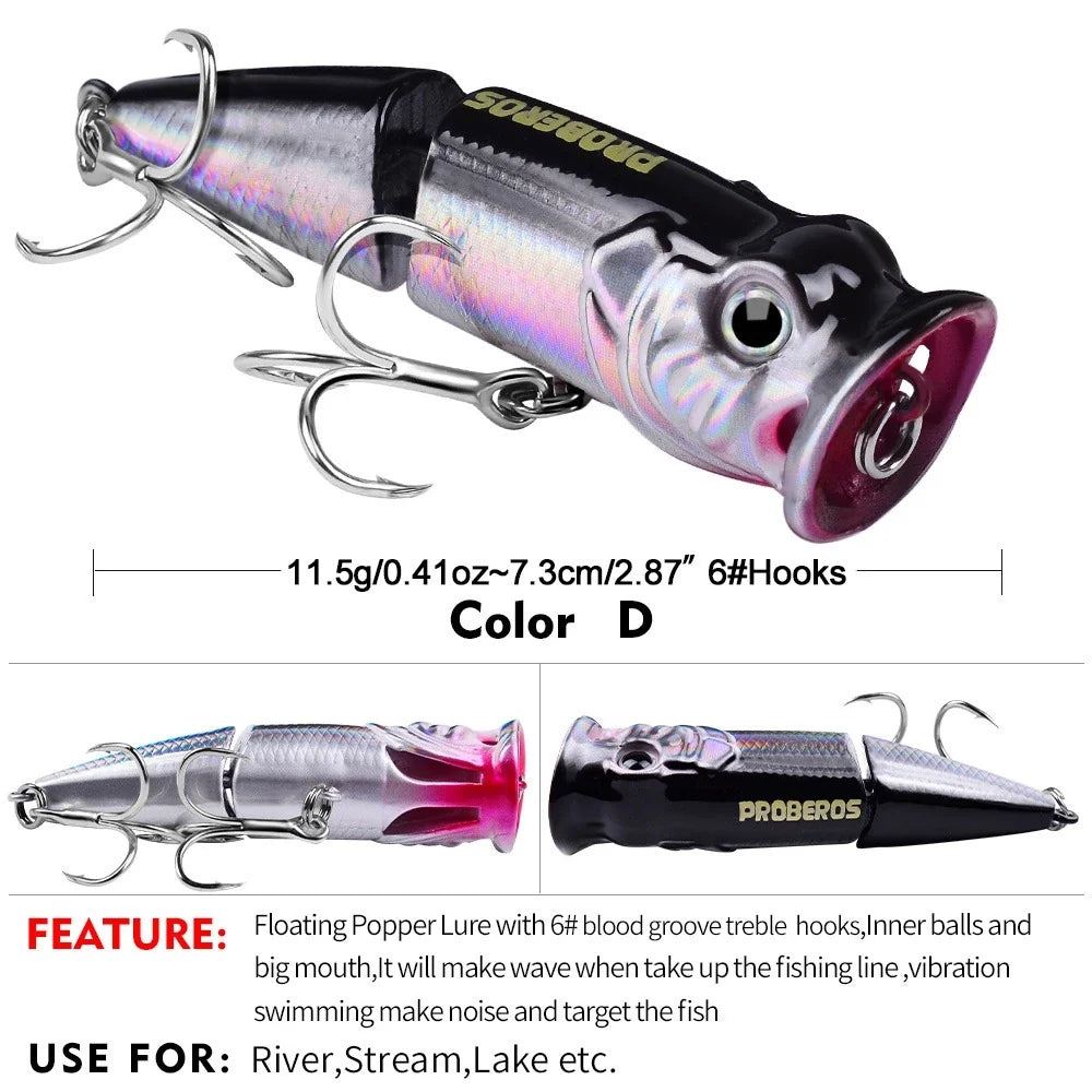 PROBEROS Umpan Pancing POPPER 8Cm/11.5G DW460 Kait #6 LP150