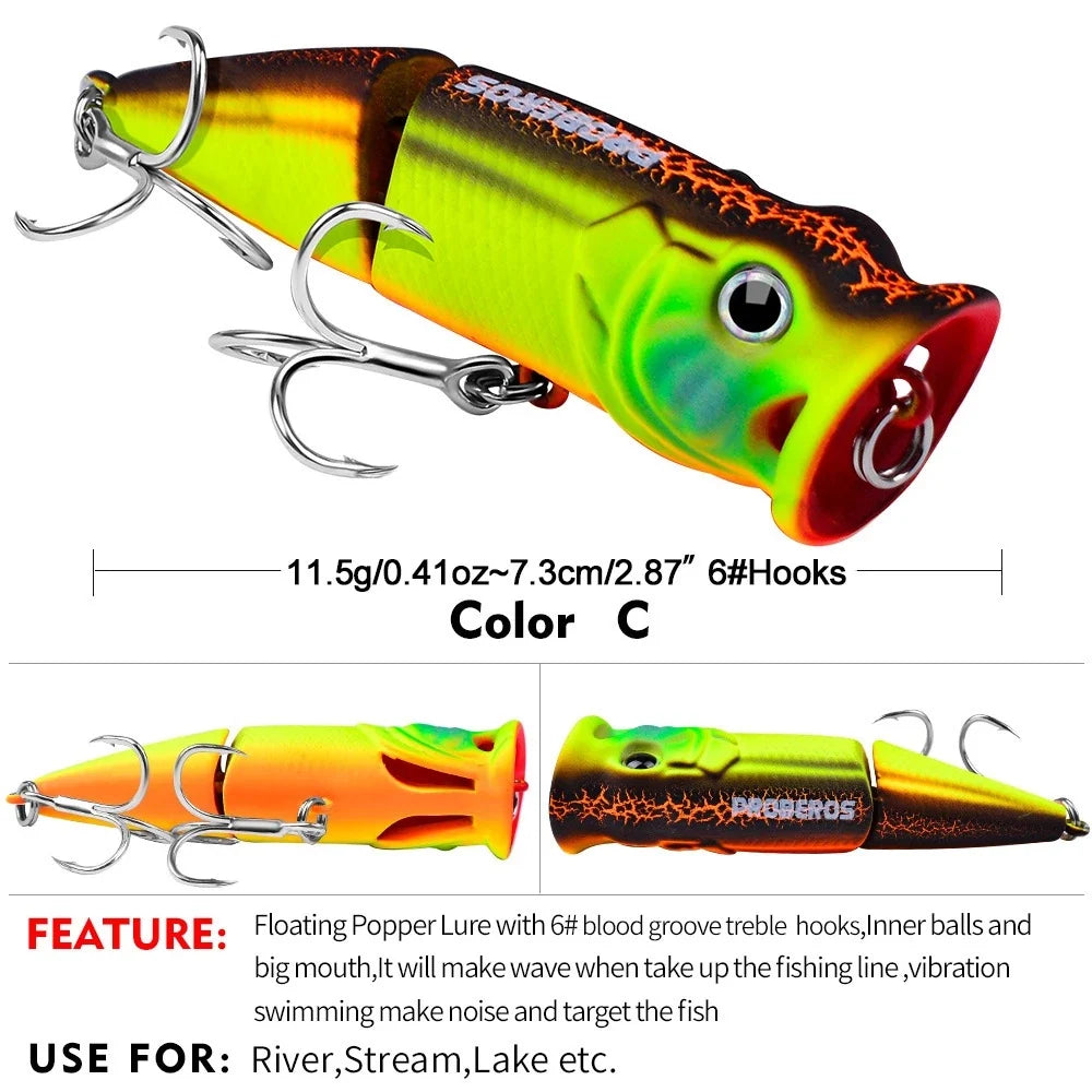 PROBEROS Umpan Pancing POPPER 8Cm/11.5G DW460 Kait #6 LP150