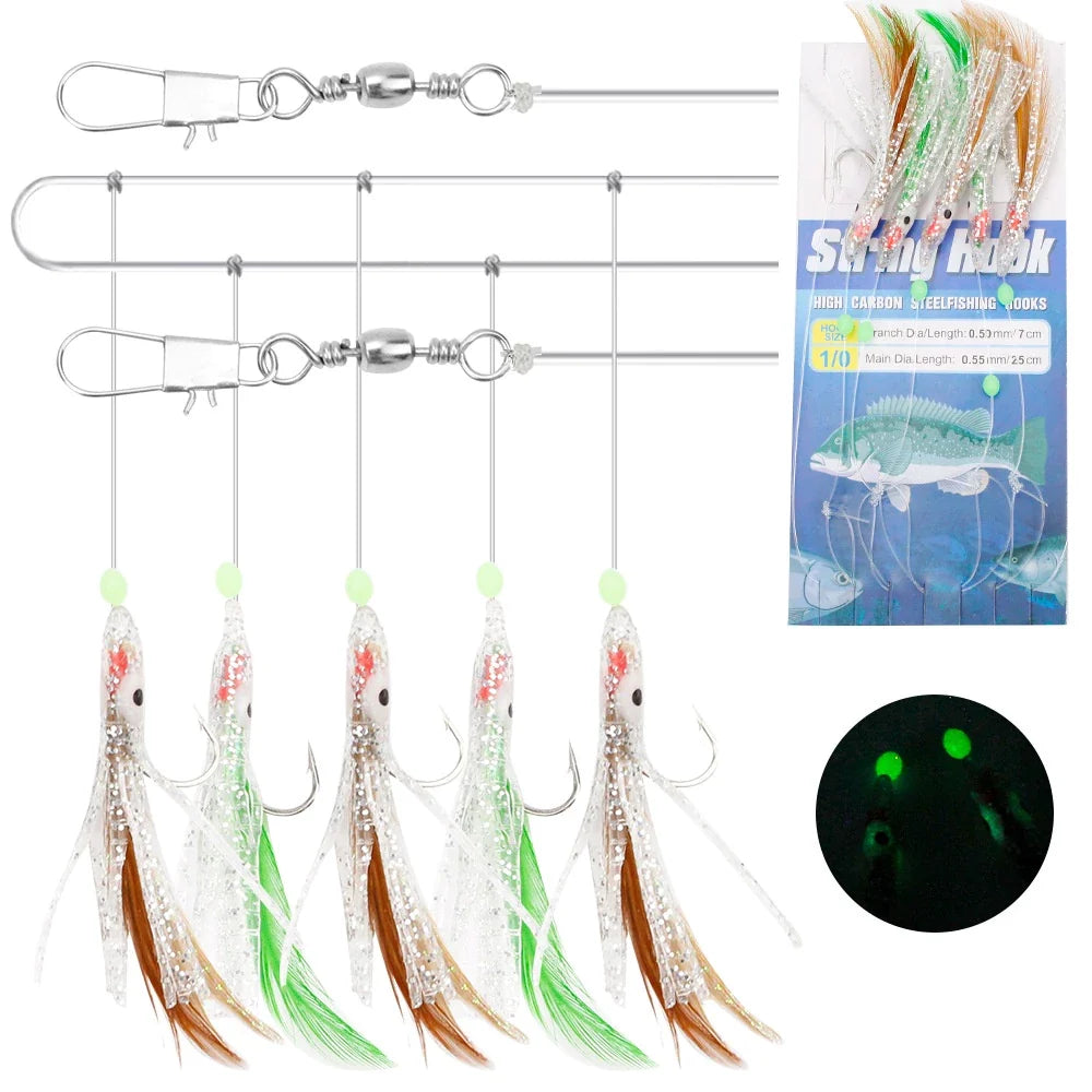 LureKiller Kail Umpan Pancing Bercahaya Gurita 5 Hook Sabiki Kotrekan KU004
