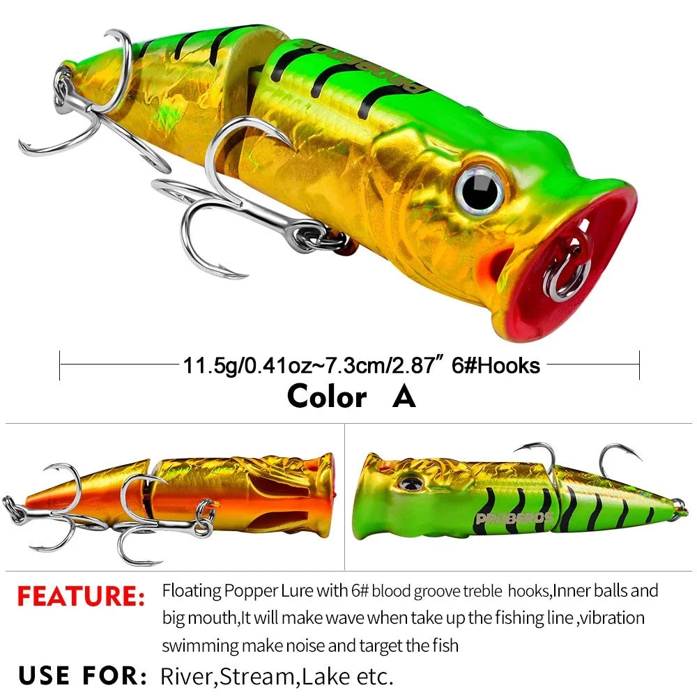PROBEROS Umpan Pancing POPPER 8Cm/11.5G DW460 Kait #6 LP150