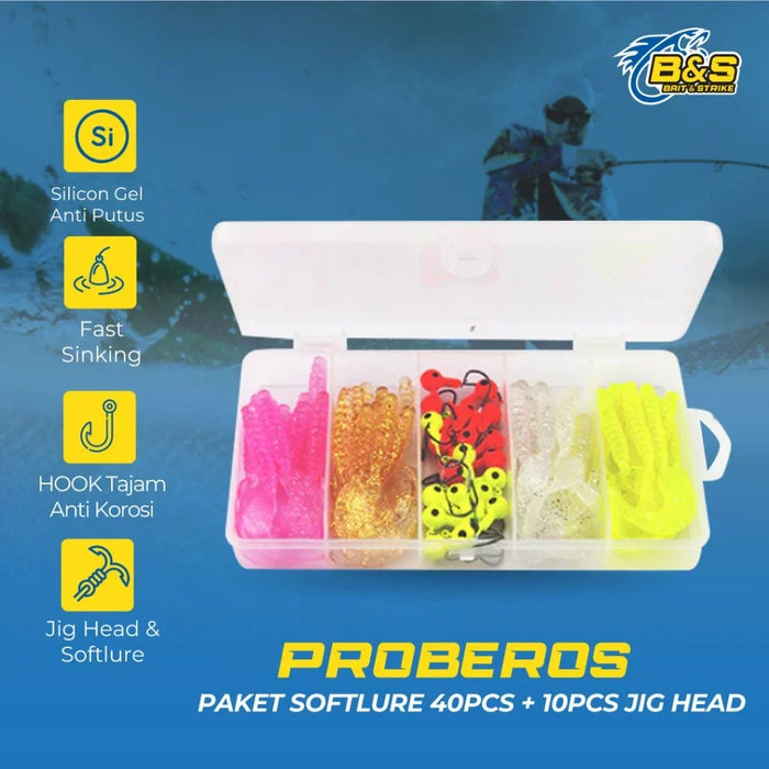 Paket softlure 40pcs + jig head_SET_JIGHEAD