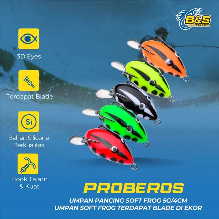 PROBEROS Umpan pancing soft frog 5g/4cm umpan soft frog terdapat blade di ekor