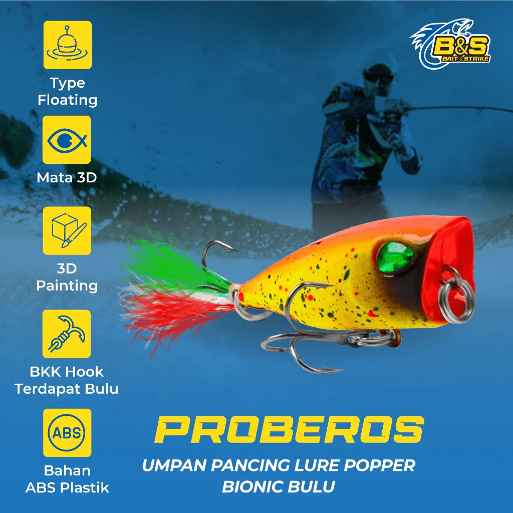 PROBEROS umpan mini popper 4G / 4.3cm lure mini popper hook berbulu killer LP005