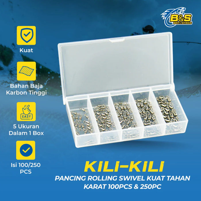 100-250 Pcs Kili-kili Pancing Rolling Swivel No 9-10-11-12-13 KUP151
