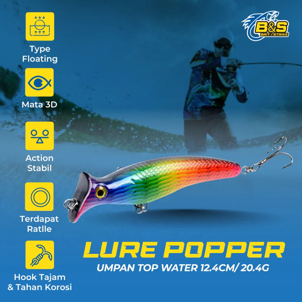 Umpan Pancing Lure Popper 12.4cm / 20.4g luya Umpan Keras LB68 LP093-F