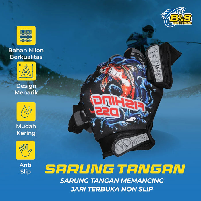 Sarung Tangan Memancing Pancing Jigging Casing Terbuka Jari Non-Slip ST001