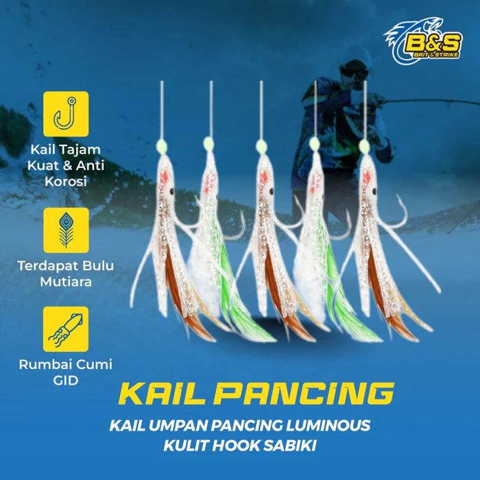 LureKiller Kail Umpan Pancing Bercahaya Gurita 5 Hook Sabiki Kotrekan KU004