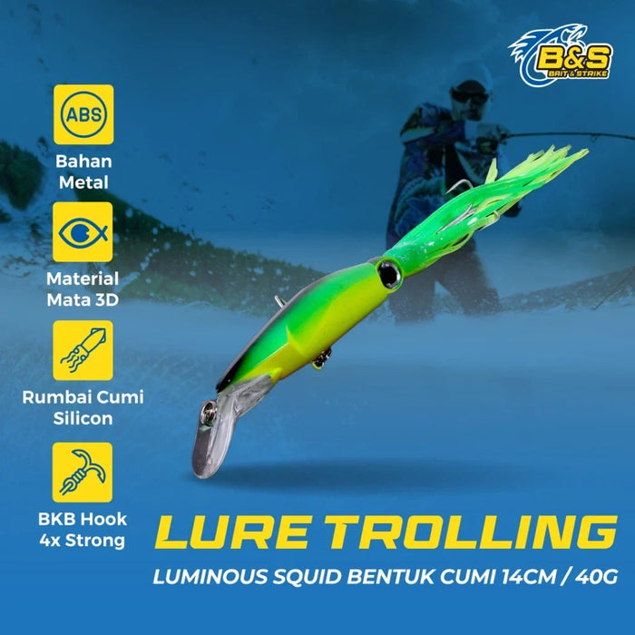 Umpan Lure Trolling Luminous Squid Bentuk Cumi 14cm 40g KUP072