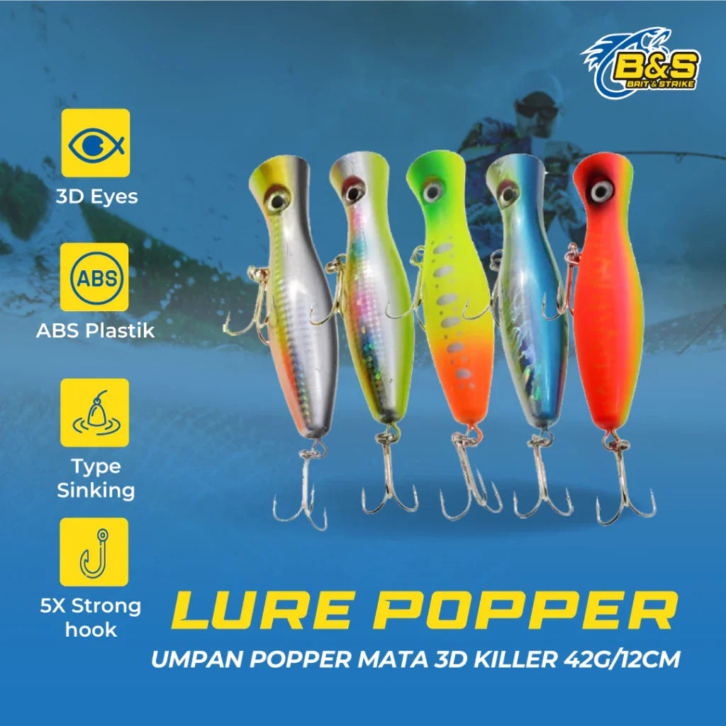Lure popper 42g mata 3D terdapat rattle umpan popper killer BNS LP222