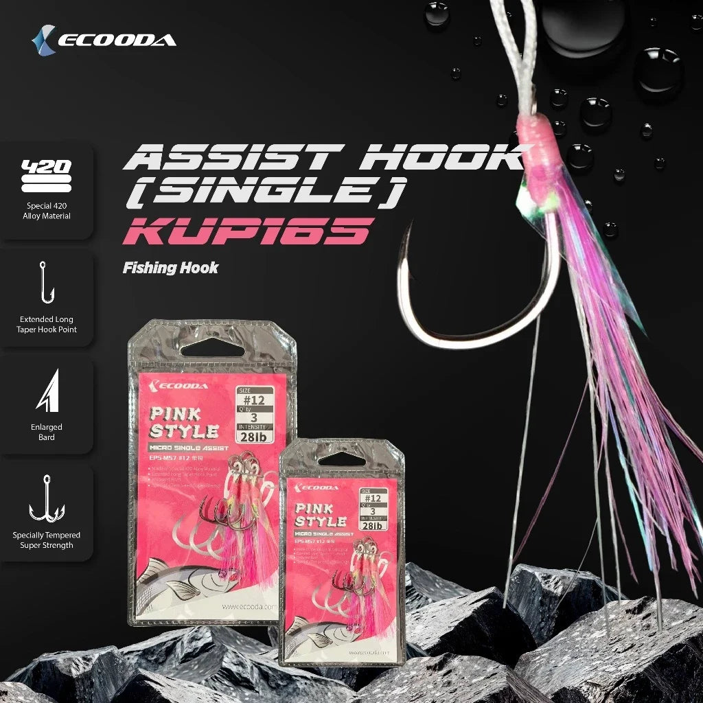 Pink style light jigging hooks (Single hook) KUP165