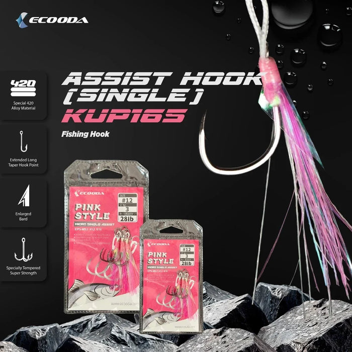 Pink style light jigging hooks (Single hook) KUP165
