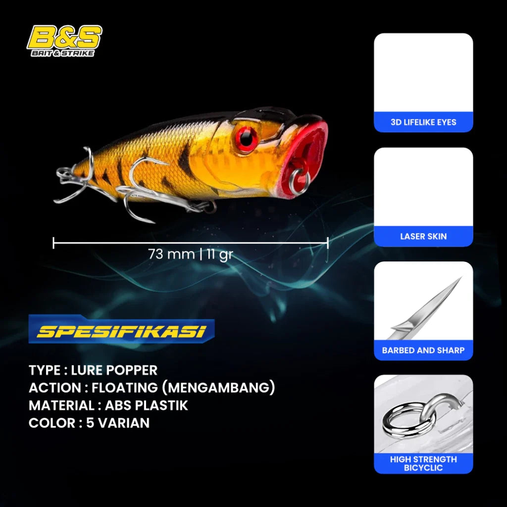 Proberos Umpan Pancing Lure Popper 11G / 7.3Cm Lure Floating LP002