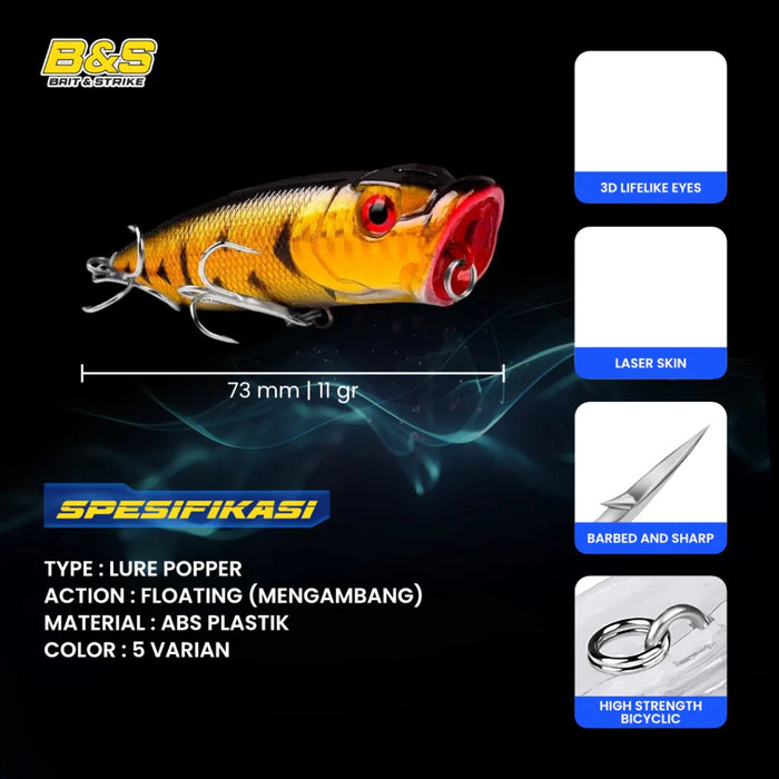 Proberos Umpan Pancing Lure Popper 11G / 7.3Cm Lure Floating LP002