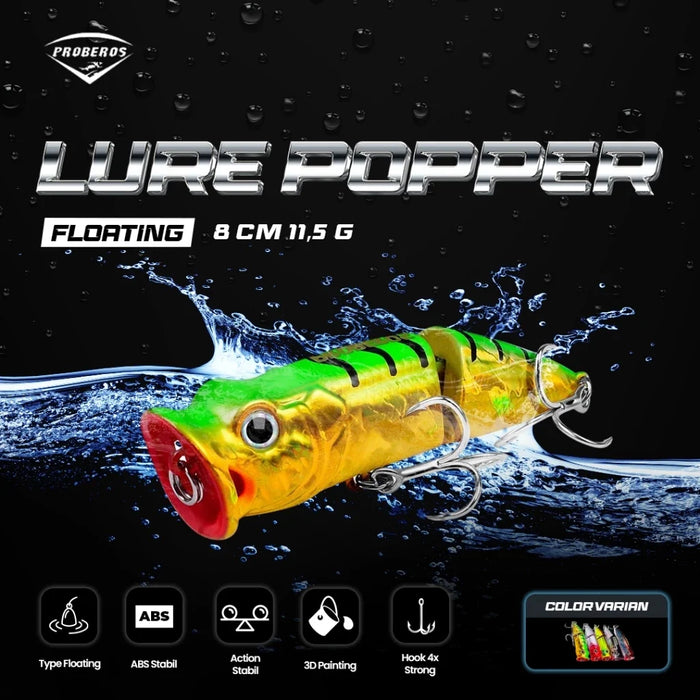 PROBEROS Umpan Pancing POPPER 8Cm/11.5G DW460 Kait #6 LP150