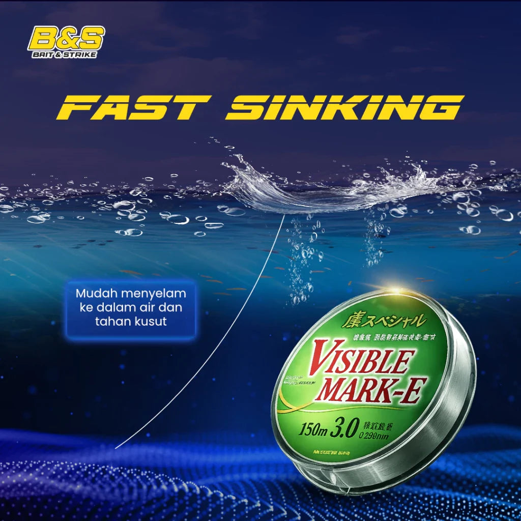 Senar Pancing Visible Mark-E 150m Anti Kriting Nylon Japan Quality Transparan - Merah anggur