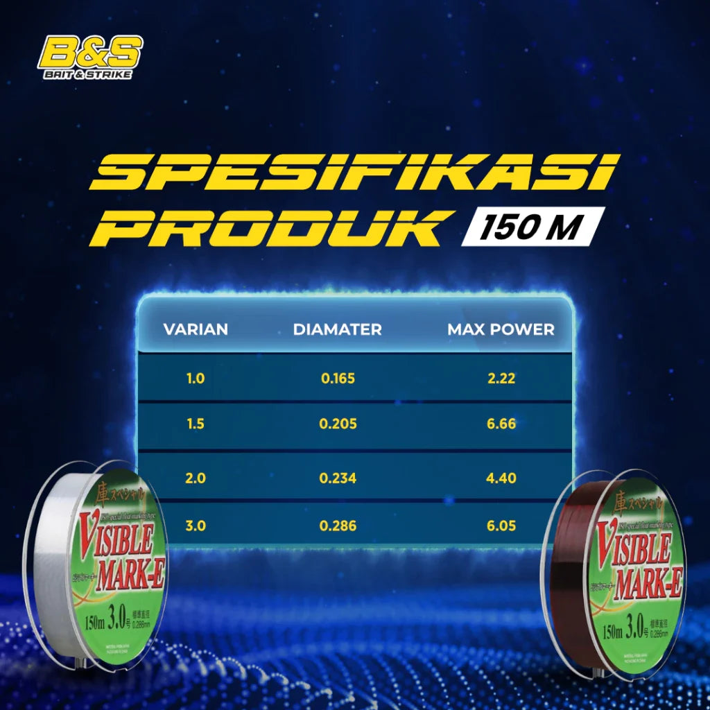 Senar Pancing Visible Mark-E 150m Anti Kriting Nylon Japan Quality Transparan - Merah anggur