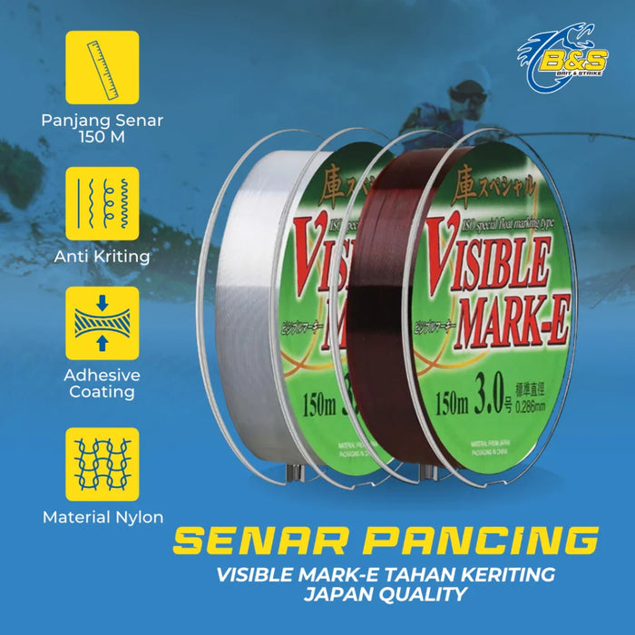 Senar Pancing Nylon 150m VISIBLE MARK-E Transparan - Merah anggur tahan kriting dan kuat SP014