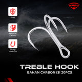 PROBEROS 20Pcs/Kotak Kail Pancing 2/4/6/8/10/12/14# Kail Pancing Treble Bahan Carbon Steel Untuk Memancing Di Laut KUP137