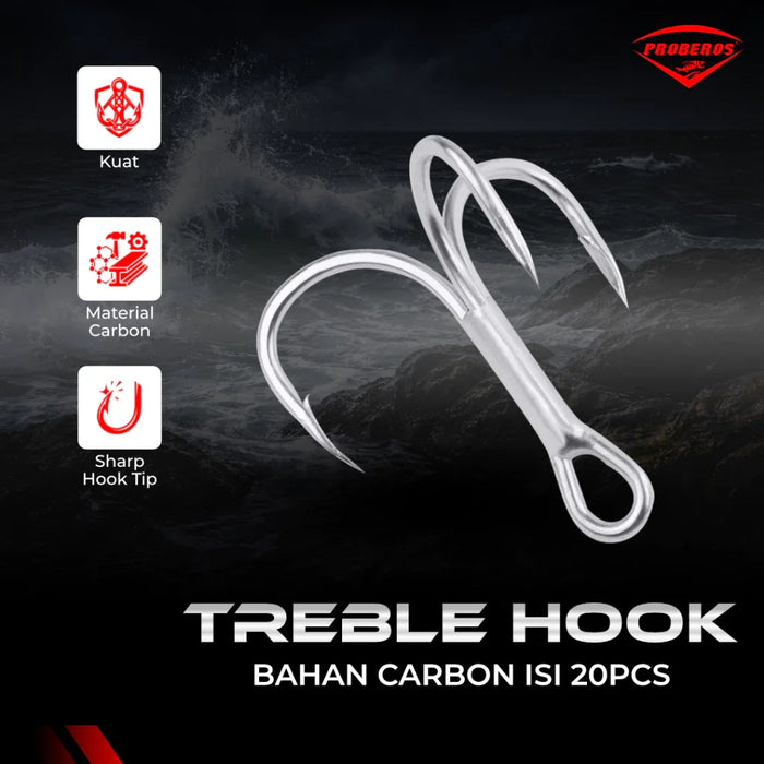 PROBEROS 20Pcs/Kotak Kail Pancing 2/4/6/8/10/12/14# Kail Pancing Treble Bahan Carbon Steel Untuk Memancing Di Laut KUP137