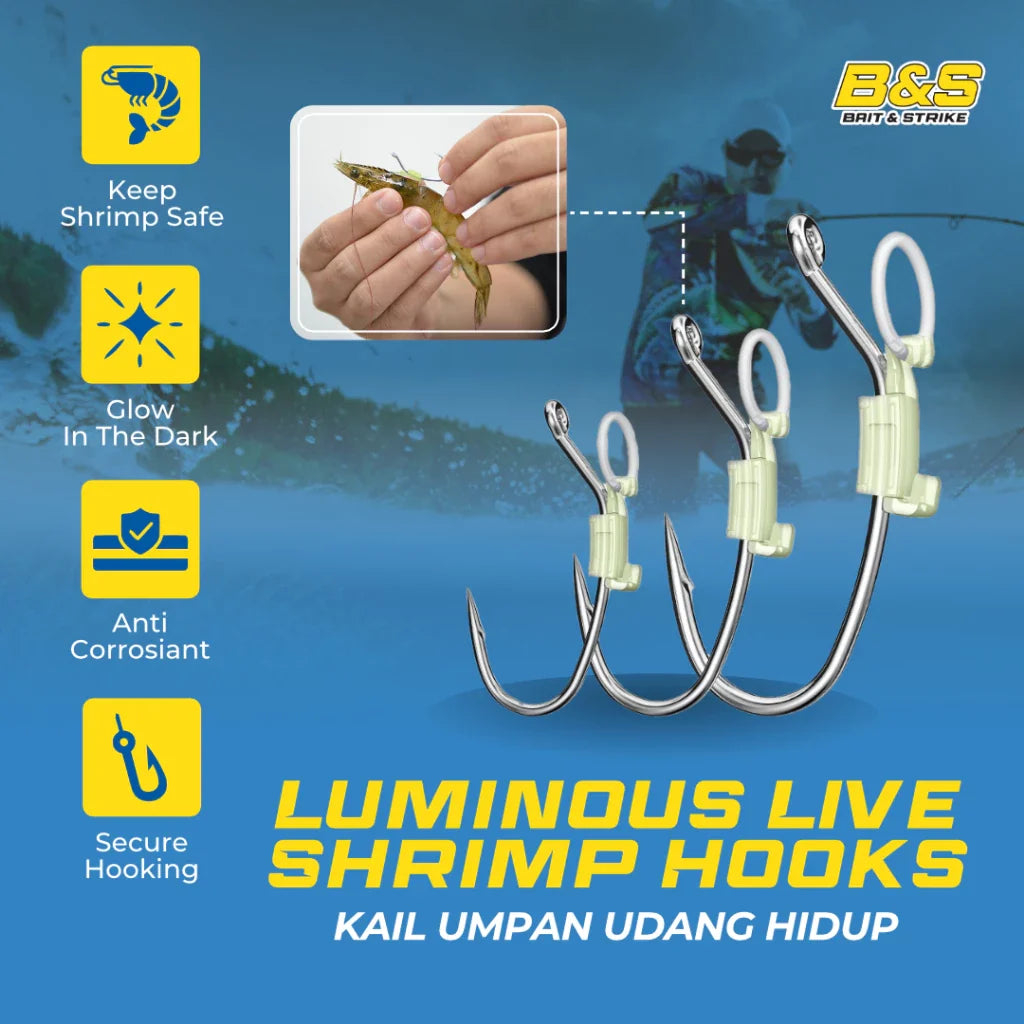 Shrimp Walker Hook mata kail umpan udang hidup 5Pcs Luminous KUP028