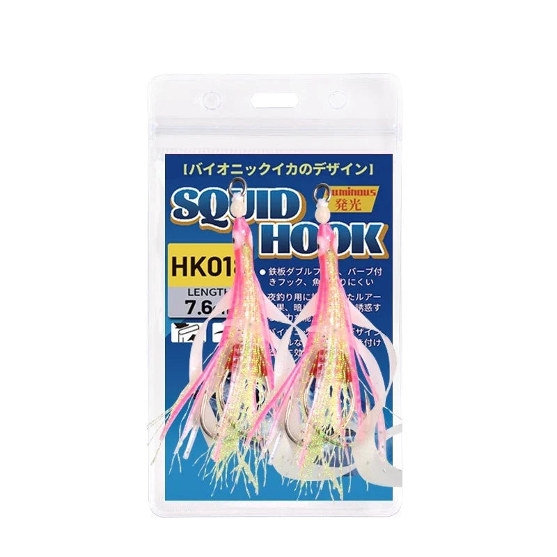 LureKiller Kail Umpan Pancing Bercahaya Jigbait gurita Double Hook Sabiki Kotrekan KU005