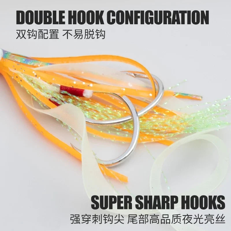 LureKiller Kail Umpan Pancing Bercahaya Jigbait gurita Double Hook Sabiki Kotrekan KU005