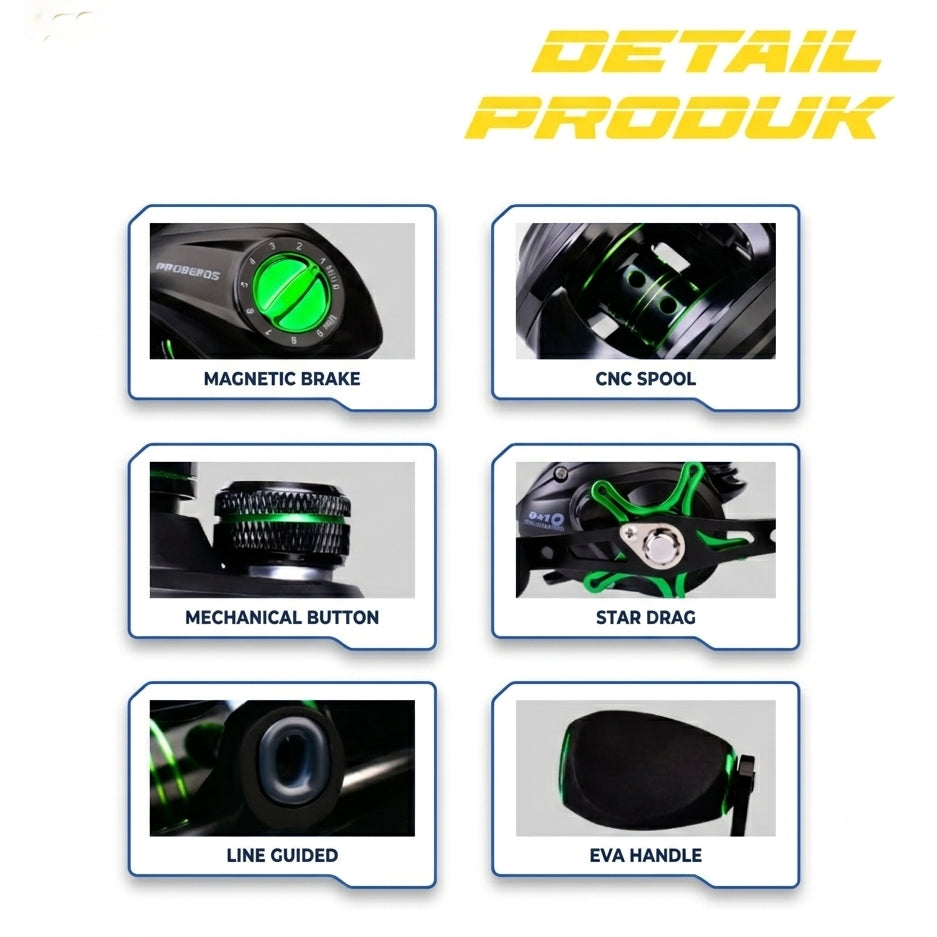 Reel Baitcasting Proberos CNC BLACK GREEN DW SERIES - RP118