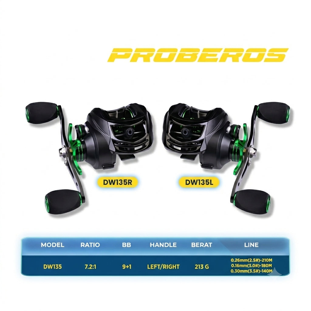 Reel Baitcasting Proberos CNC BLACK GREEN DW SERIES - RP118