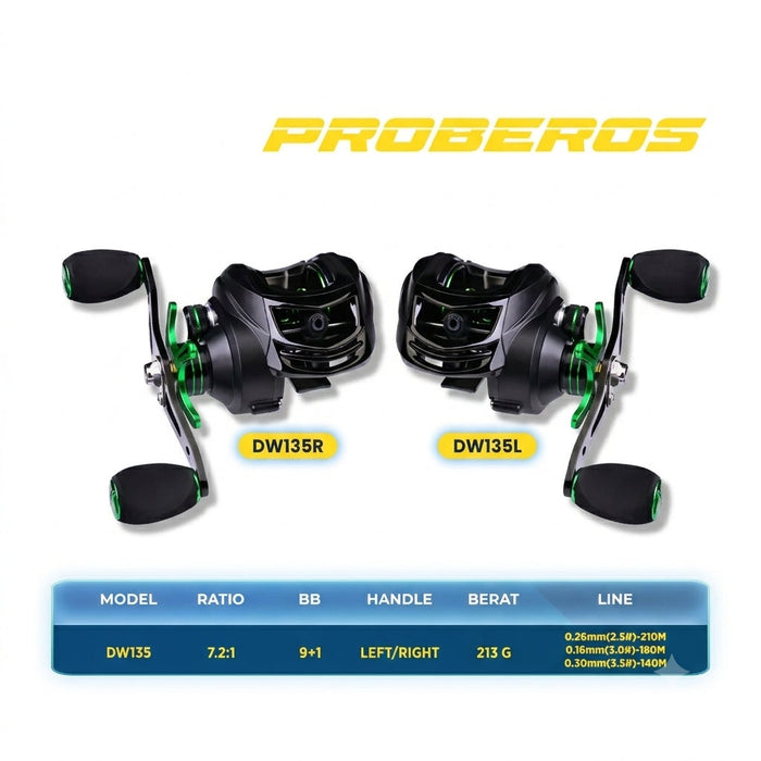 Reel Baitcasting Proberos CNC BLACK GREEN DW SERIES - RP118