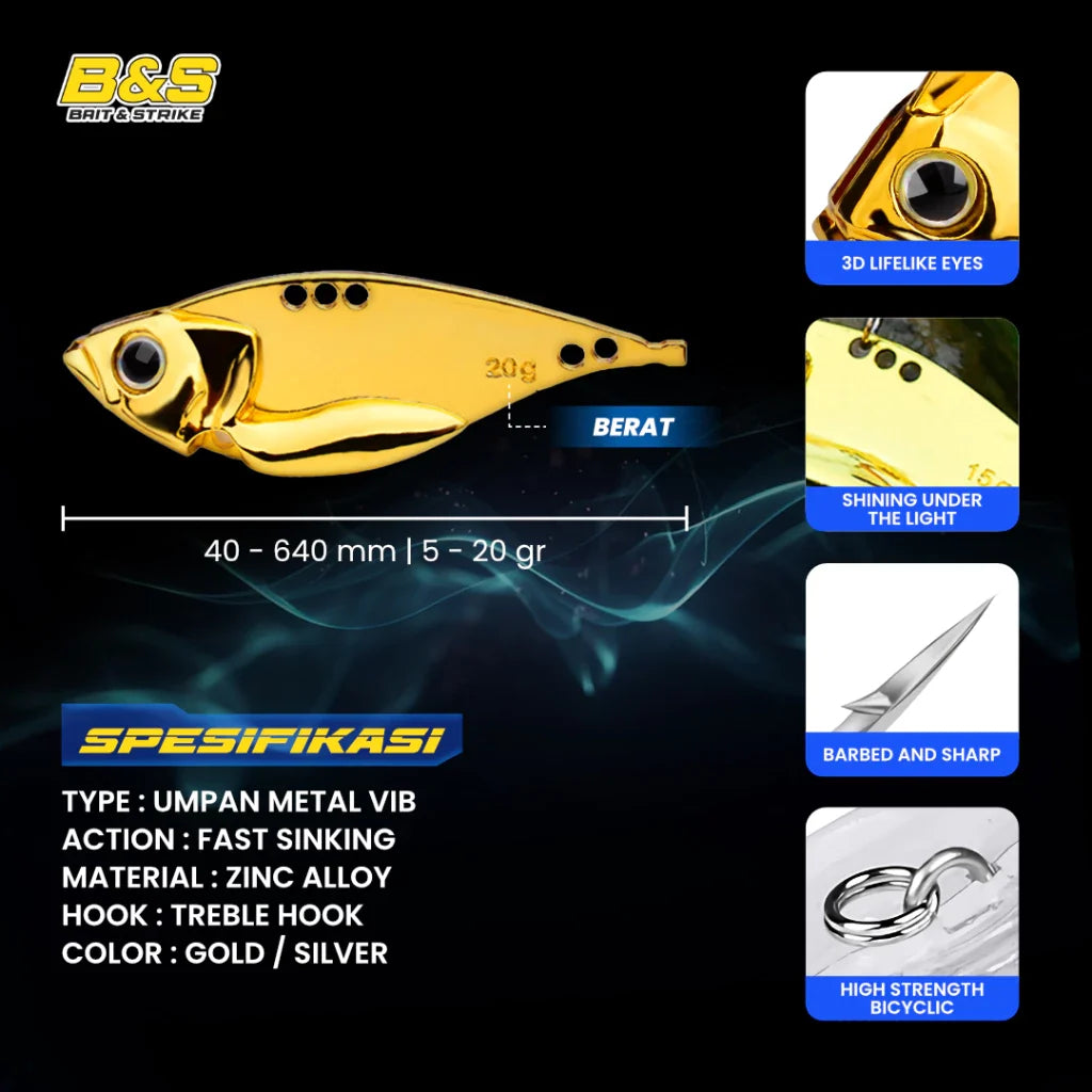 PROBEROS Metal Fast Sinking VIB 5/7/10/15/20g Umpan Pancing DW520 MJ114