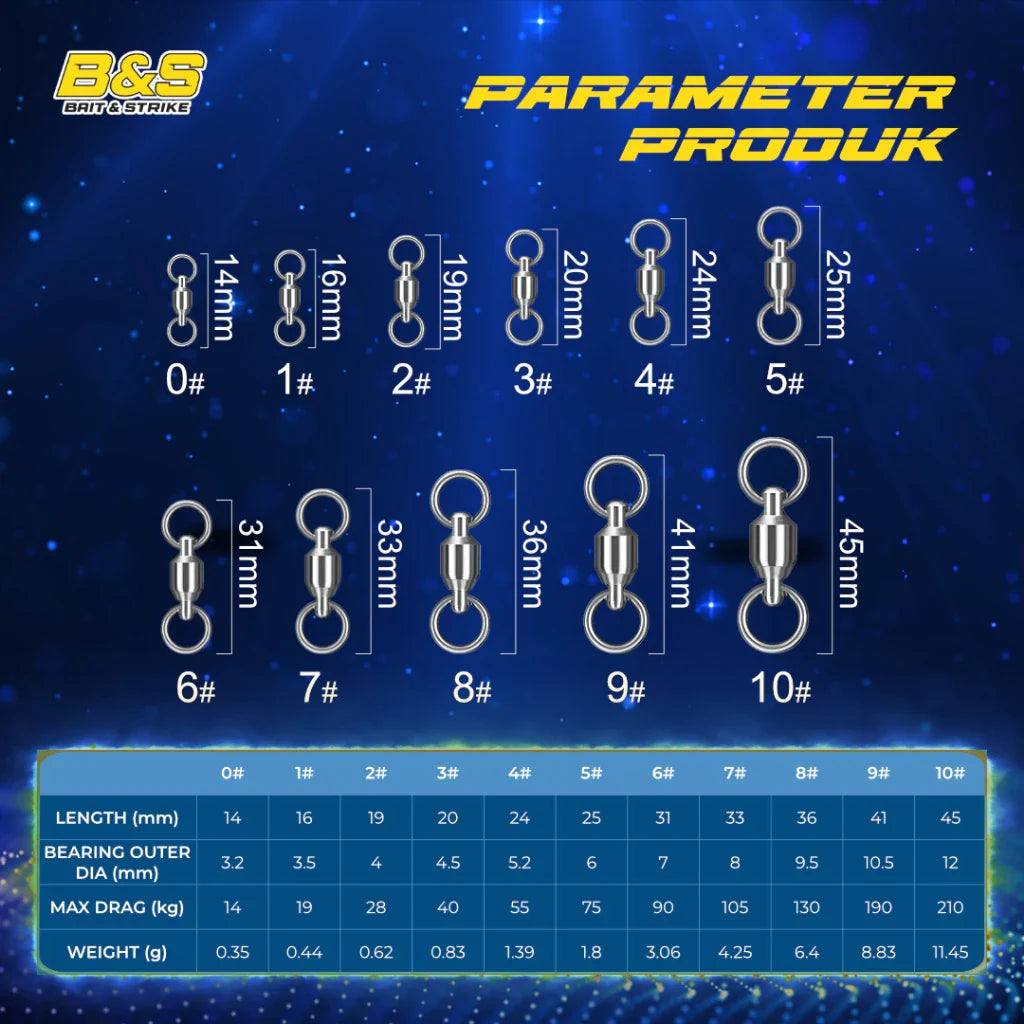 5PCS Firelock Rolling Swivel Stainless Steel High Strength Kili-Kili Pancing SWIVEL03