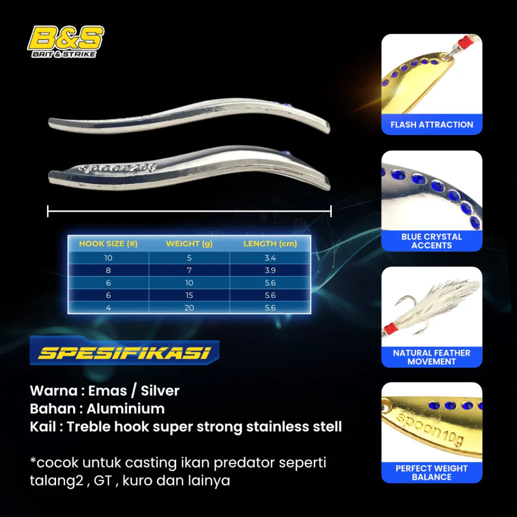 PROBEROS Lure spoon killer 5g - 28g lure casting hook berbulu mutiara MJ115