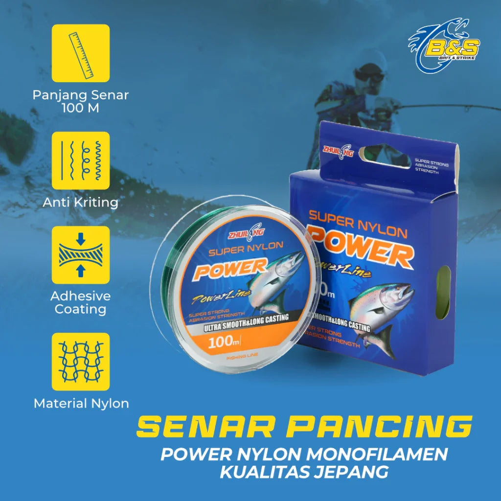 Senar nilon monofilamen POWER 100m kuat lembut mudah tenggelam