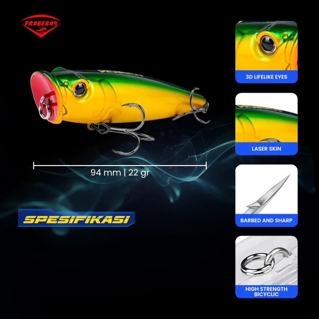 PROBEROS Lure Popper killer 22g/9,4cm mata 3D action stabil
