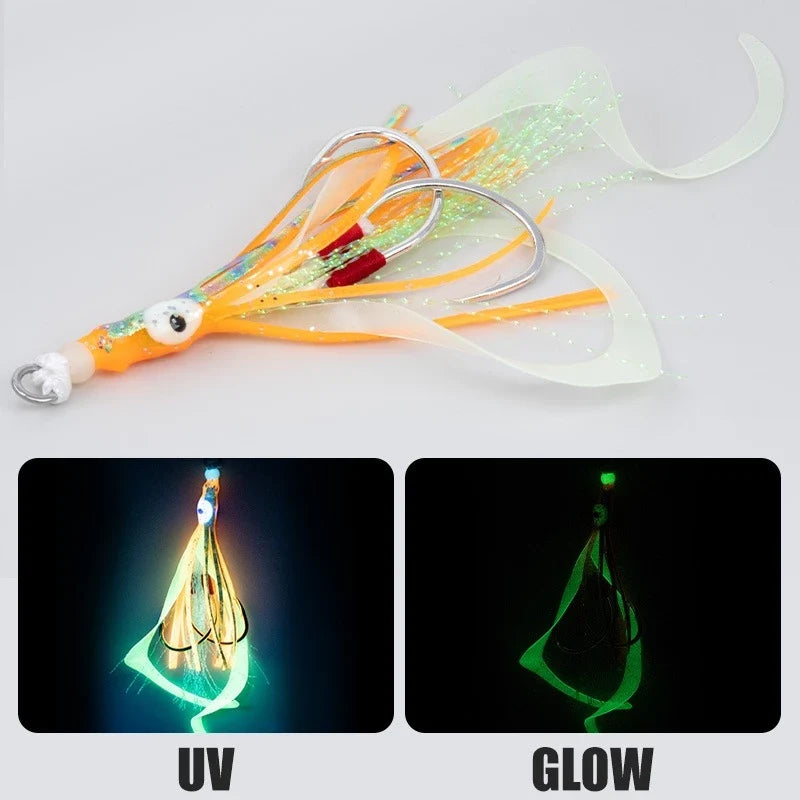 LureKiller Kail Umpan Pancing Bercahaya Jigbait gurita Double Hook Sabiki Kotrekan KU005