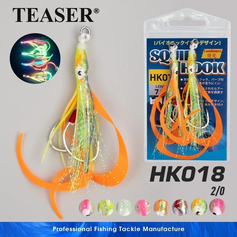 LureKiller Kail Umpan Pancing Bercahaya Jigbait gurita Double Hook Sabiki Kotrekan KU005