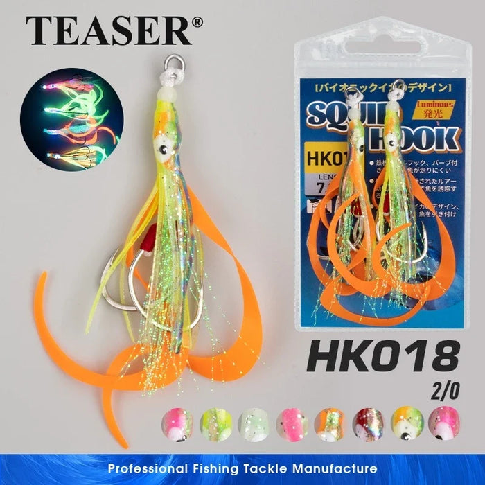 LureKiller Kail Umpan Pancing Bercahaya Jigbait gurita Double Hook Sabiki Kotrekan KU005