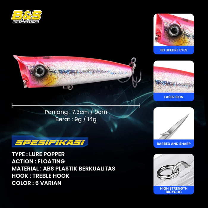 Umpan pancing Lure popper 9g/14g popper killer mata 3D BNS LP220