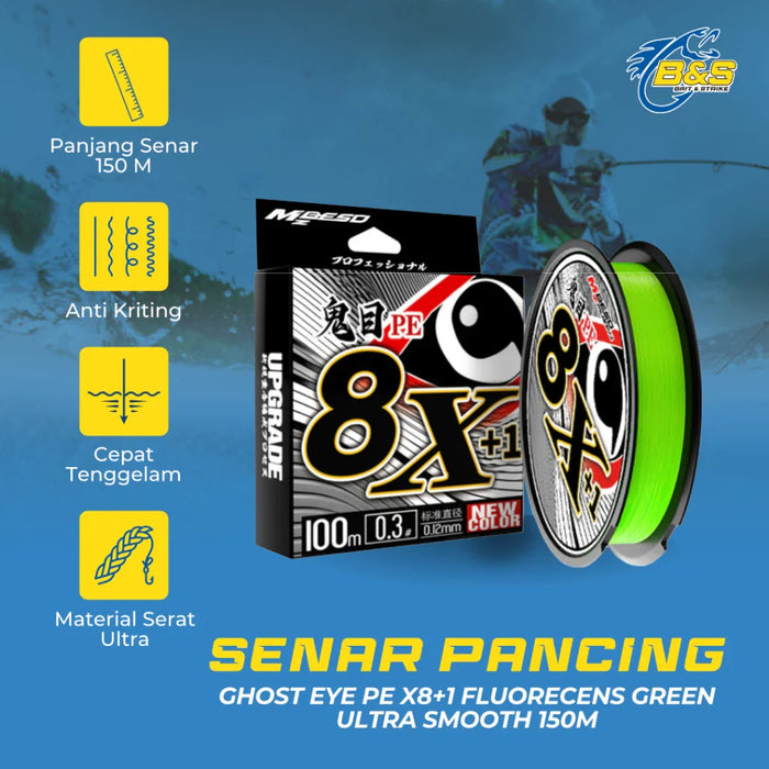Senar PE X8+1 fluorecens green ultra smooth 150m surface coating