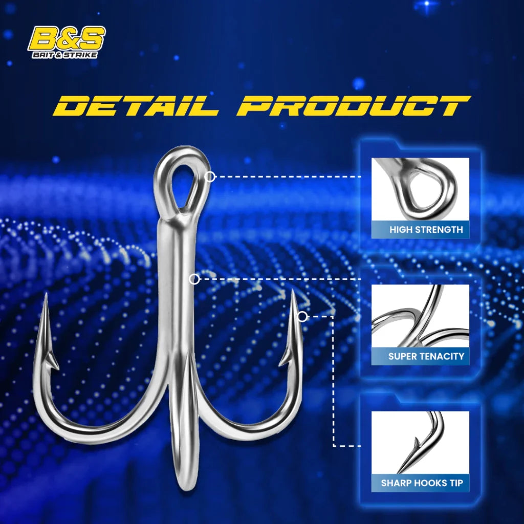 PROBEROS 10PCS Kail Pancing Besar Quadruple 4X Kekuatan 4#-5/0# Kail Pancing Bahan Carbon Steel Warna Terang KUP158