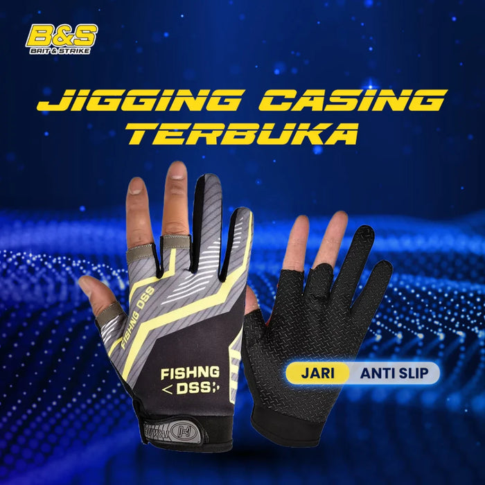 Sarung Tangan Memancing Pancing Jigging Casing Terbuka Jari Non-Slip ST001