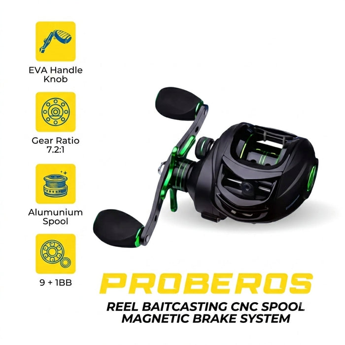 Reel Baitcasting Proberos CNC BLACK GREEN DW SERIES - RP118