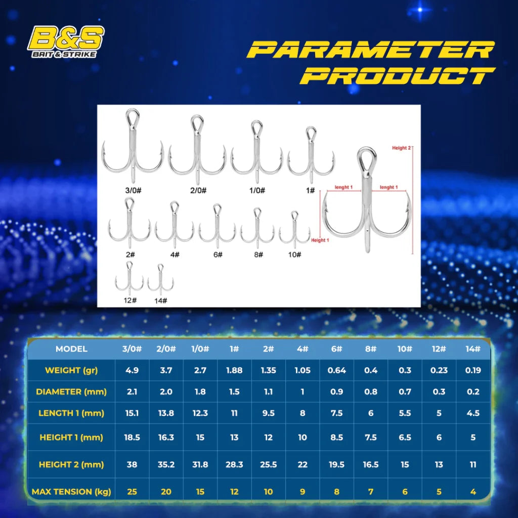 PROBEROS 20Pcs/Kotak Kail Pancing 2/4/6/8/10/12/14# Kail Pancing Treble Bahan Carbon Steel Untuk Memancing Di Laut KUP137
