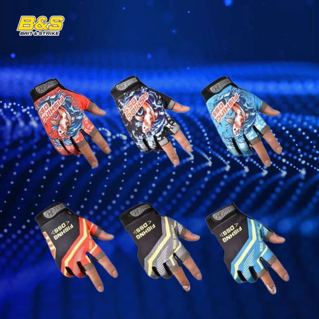 Sarung Tangan Memancing Pancing Jigging Casing Terbuka Jari Non-Slip ST001