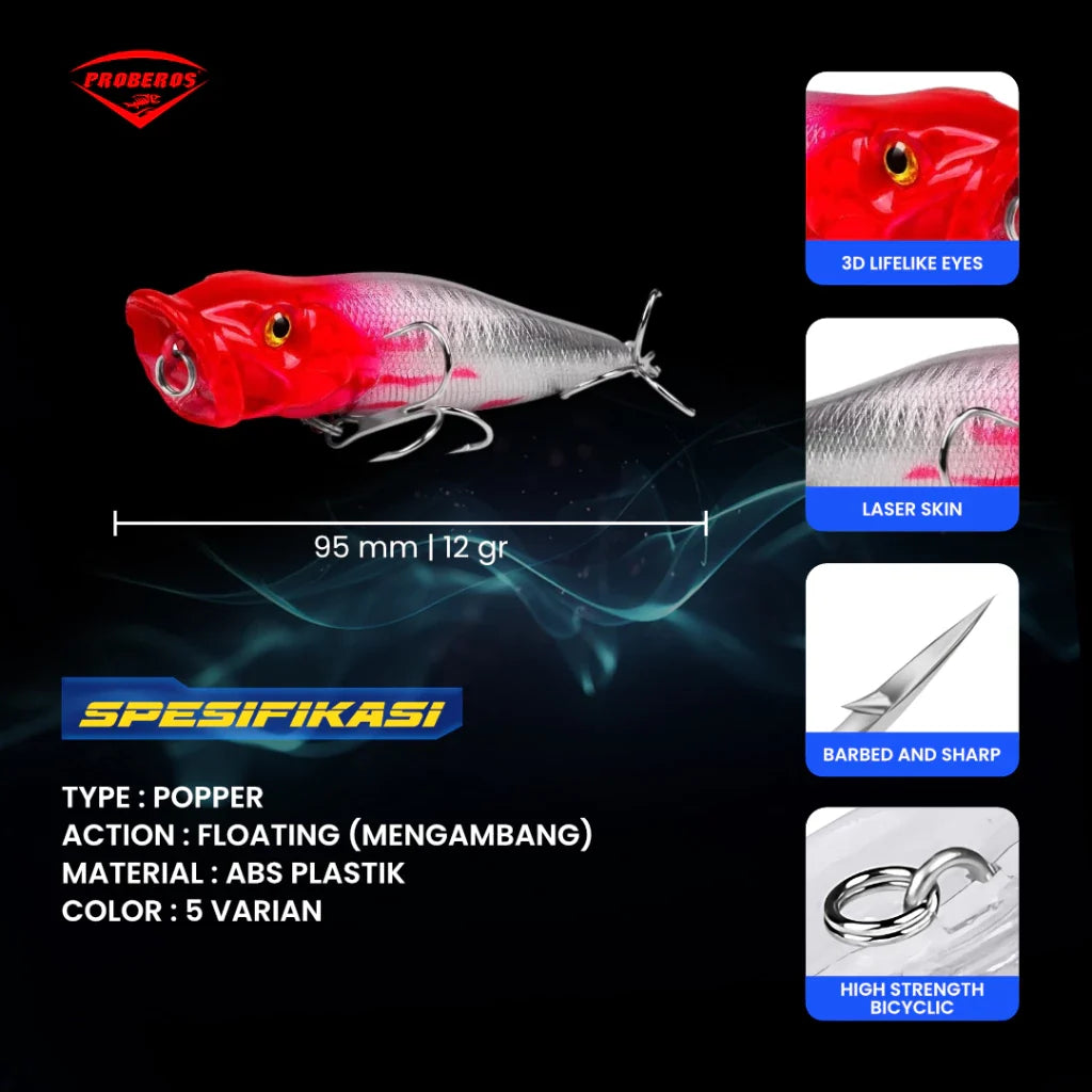 Umpan Pancing Lure Popper Mengambang 12G 9.5CM DW1704 LP001