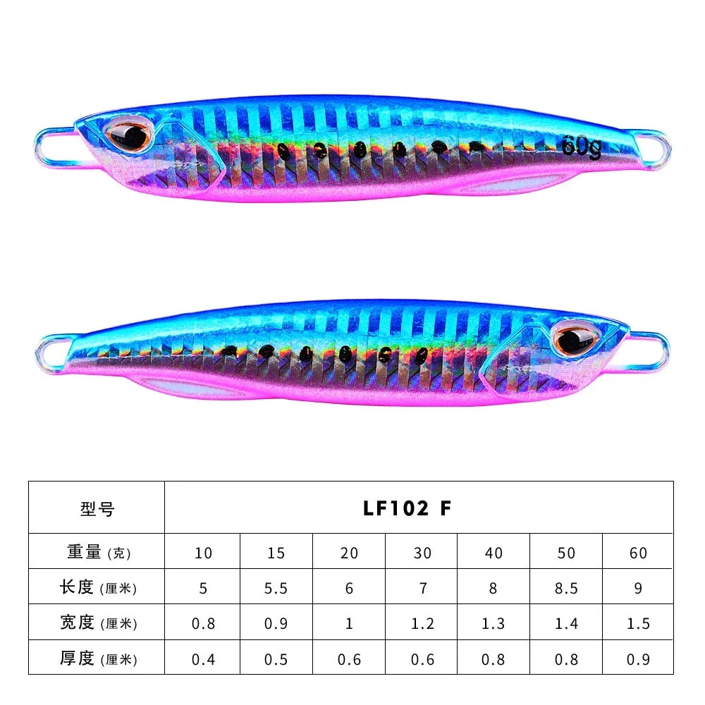 PROBEROS umpan pancing Metal Jig bercahaya 30g 40g 50g 60g dengan Treble Hook MJ068