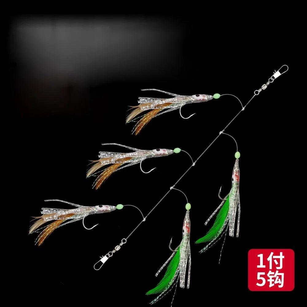 LureKiller Kail Umpan Pancing Bercahaya Gurita 5 Hook Sabiki Kotrekan KU004